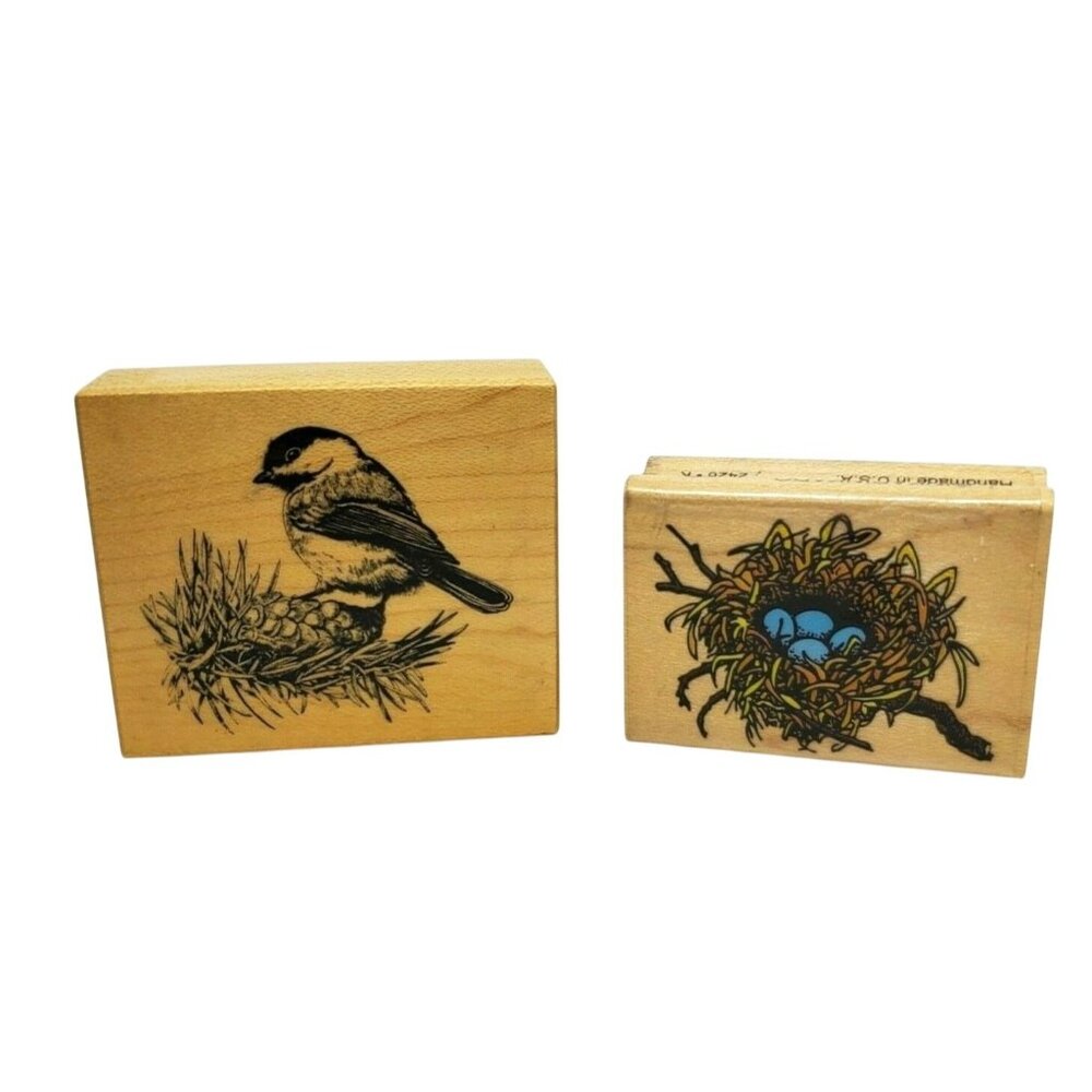 Inkadinkado Egg In Nest & E786 Bird Wooden Vintage 1996 Stamp Bundle